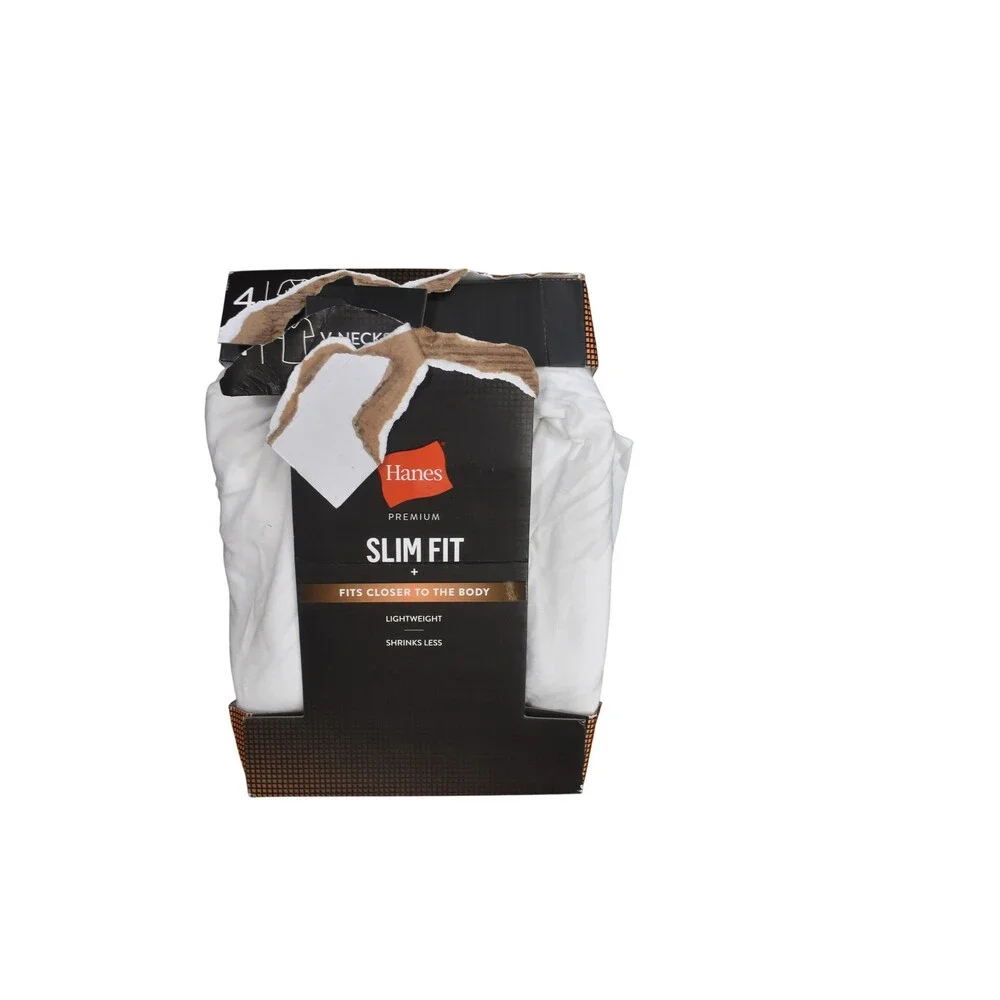 Hanes Premium Shirt Mens Small White Slim Fit V Neck Tagless Undershirt 4 Pack
